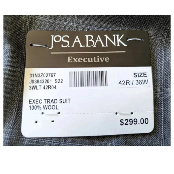 JOS A BANK NWT $299 Suit Jacket Size 42 R Executive Tailored Fit Grey Plaid - Picture 10 of 12